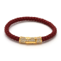 Preview: King Ice 18K Gold Plated CZ Studded Italian Leather Rope Bracelet Crimson/Golden