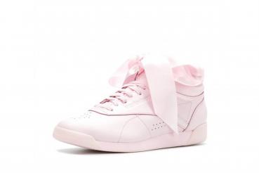 Reebok Freestyle Hi Satin Bow Sneakers Porcelain Pink/Skull Grey