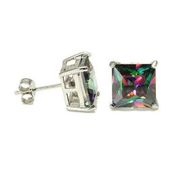 King Ice 925 Sterling Silver Square Mystic CZ Earstuds Mystic/Silvern