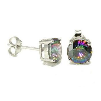 King Ice 925 Sterling Silver Round Mystic CZ Earstuds Mystic/Silvern