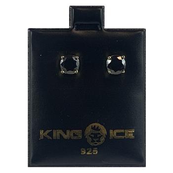 King Ice 14K Gold Plated Round Onyx CZ Earstuds Onyx/Golden