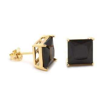 King Ice 14K Gold Plated Square Onyx CZ Earstuds Onyx/Golden