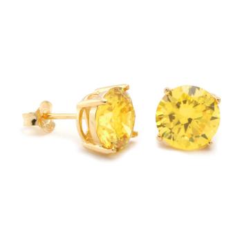 King Ice 14K Gold Plated Round Yellow CZ Earstuds Yellow/Golden