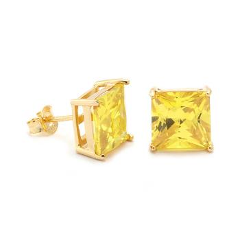King Ice 14K Gold Plated Square Yellow CZ Earstuds Yellow/Golden