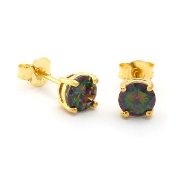 King Ice 14K Gold Plated Round Mystic CZ Earstuds Mystic/Golden