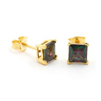 King Ice 14K Gold Plated Square Mystic CZ Earstuds Mystic/Golden