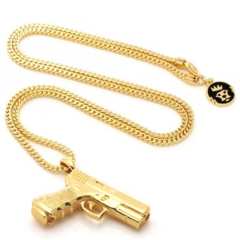 King Ice 14K Gold Plated 9mm Handgun Necklace Golden