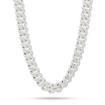 King Ice White Gold Plated CZ 18mm Classic Iced Miami Cuban Necklace Silvern