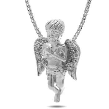 King Ice White Gold Plated CZ Praying Angel Necklace Silvern
