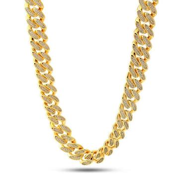 King Ice 14K Gold Plated CZ 15mm Classic Iced Miami Cuban Necklace Golden