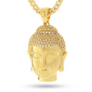 King Ice 14K Gold Plated CZ Mini Polished Buddha Necklace Golden