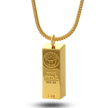 King Ice 14K Gold Plated Gold Bar Brick Necklace Golden