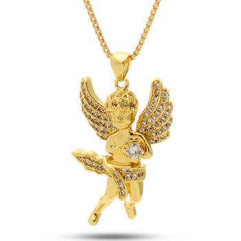 King Ice 14K Gold Plated CZ Mini Angel Necklace Golden