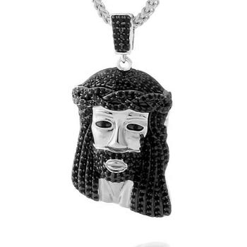 King Ice White Gold Plated CZ Medium Jesus Teardrop Necklace Black/Silvern