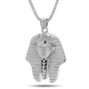 King Ice White Gold Plated CZ Egyptian Pharaoh Necklace Silvern