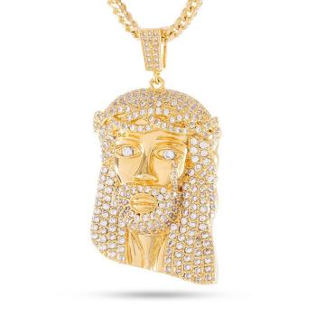 King Ice 14K Gold Plated CZ Large Jesus Teardrop Necklace Golden