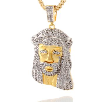 King Ice 14K Gold Plated CZ Large Jesus Teardrop Necklace Golden/Silvern
