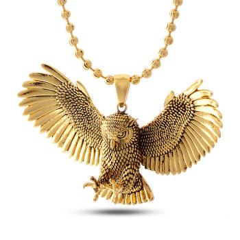 King Ice 14K Gold Plated Great Horned Owl Necklace Golden