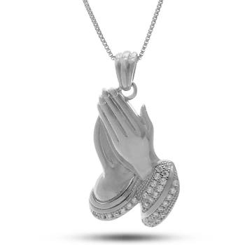 King Ice White Gold Plated CZ Praying Hands Emoji Necklace Silvern