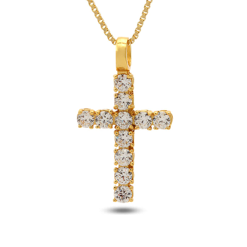 King Ice 14K Gold Plated Sterling Silver CZ Mini Cross Necklace Golden
