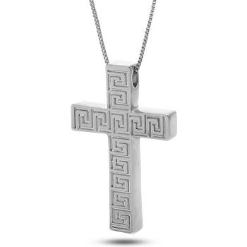 King Ice White Gold Plated Greek Key Cross Necklace Silvern