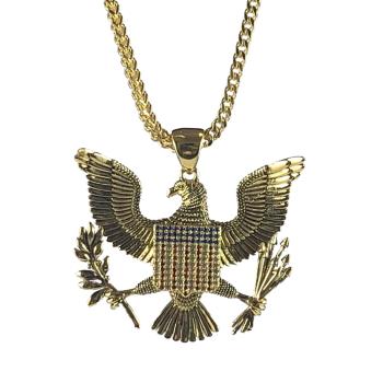 King Ice 14K Gold Plated CZ Bald Eagle Necklace Golden