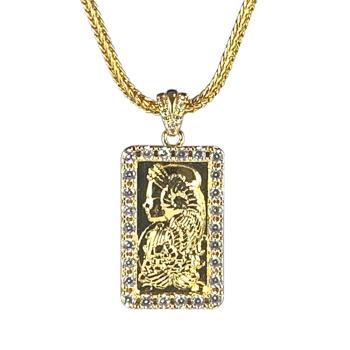 King Ice 14K Gold Plated CZ Portrait Necklace Golden