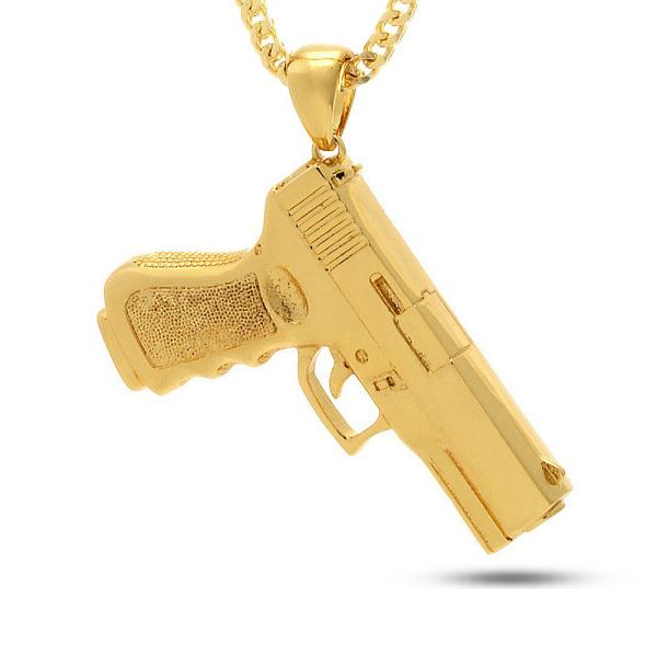 King Ice 14K Gold Plated 9mm Handgun Necklace Golden
