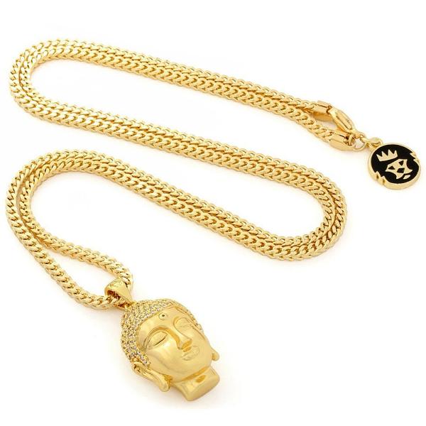 King Ice 14K Gold Plated CZ Mini Polished Buddha Necklace Golden