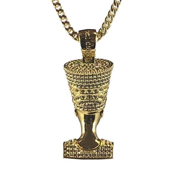 King Ice 14K Gold Plated CZ Studded Nefertiti Necklace Golden